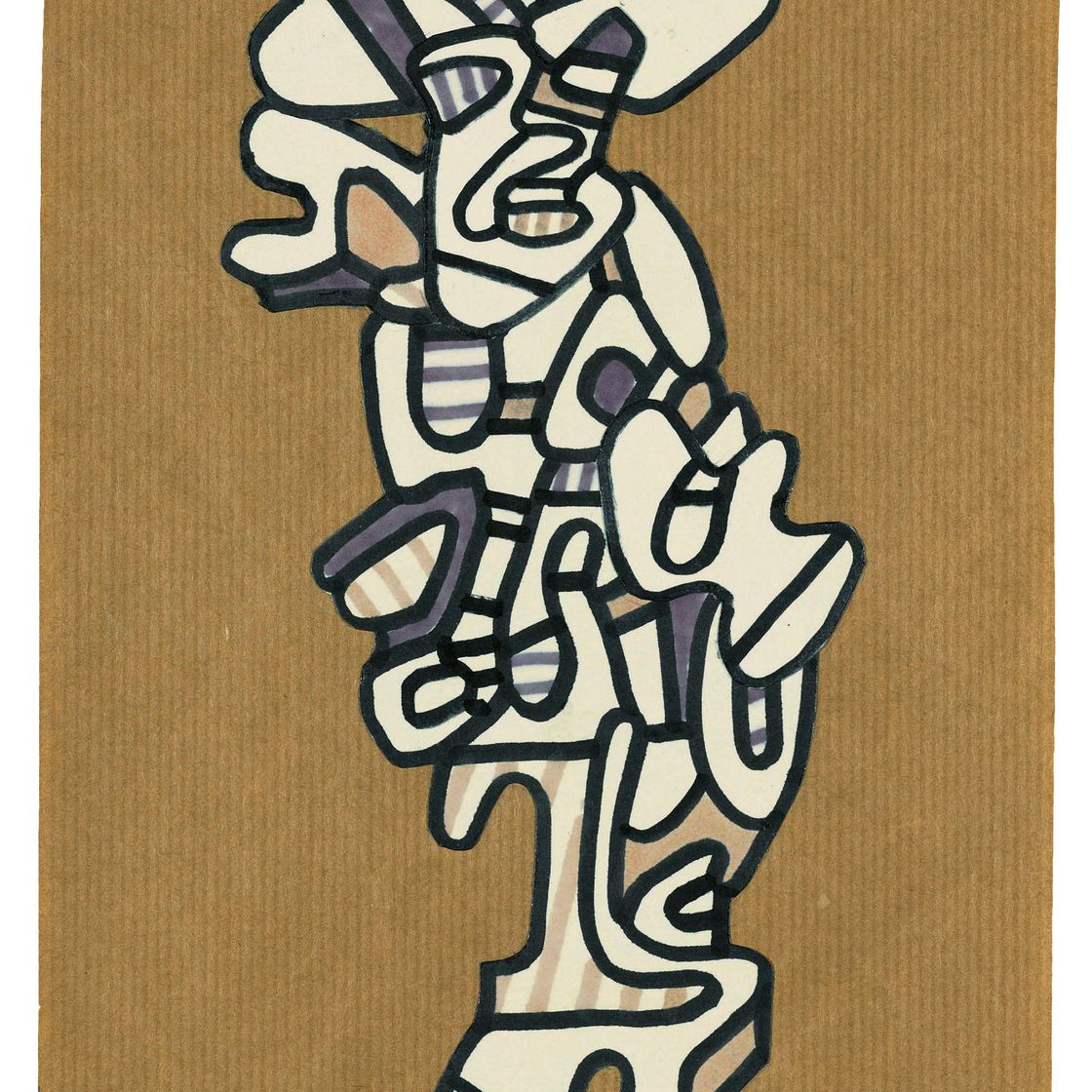 Jean Dubuffet — Персонаж с шарфом и головной убором из перьев (фигура в шарфе и шляпе с перьями)