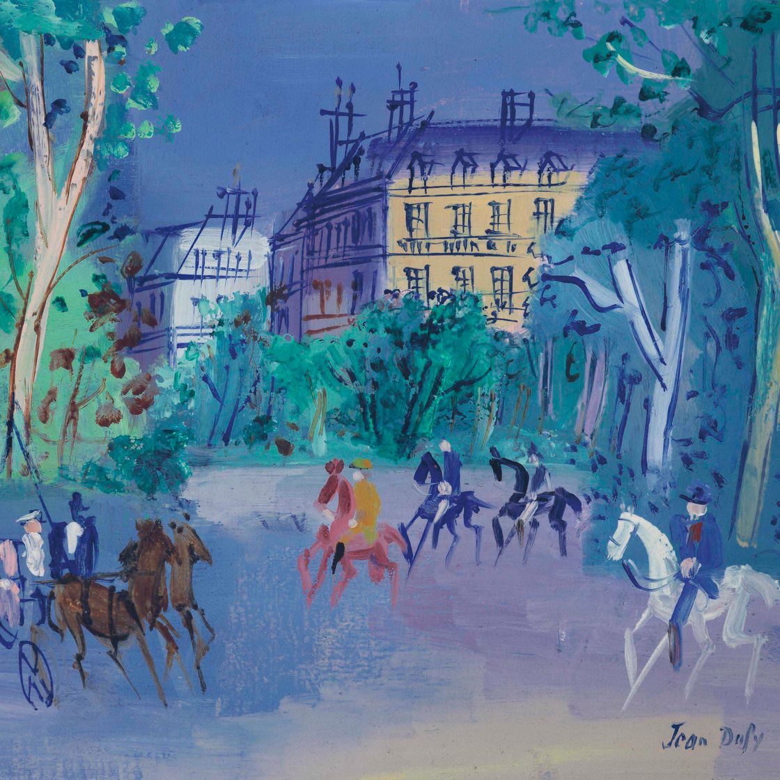 Jean Dufy — Прогулка и кавалеры по Булонскому лесу