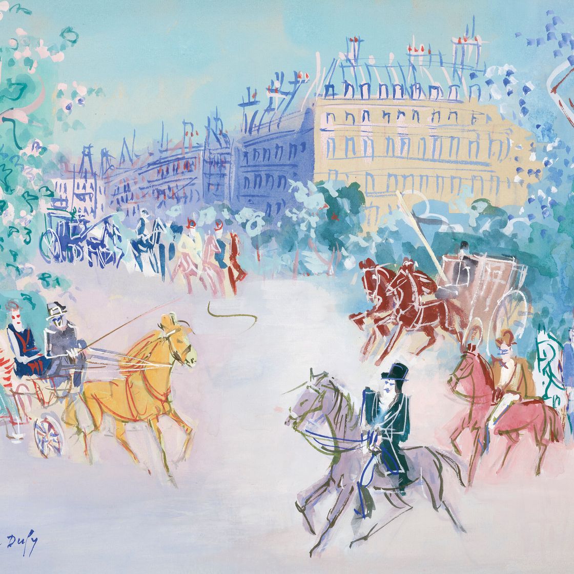Jean Dufy — Прогулка с кавалерами по Булонскому лесу, изображение 1