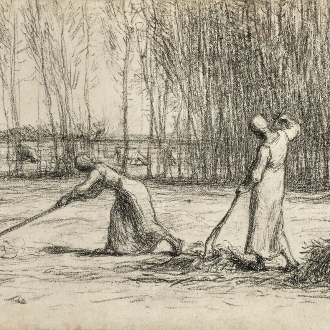 Jean Francois Millet — Две женщины обрабатывают сено, изображение 1