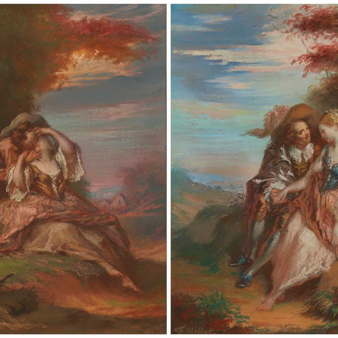 Jean Francois Millet — Танцор и сцена из пасторали, когда пара танцует вдвоем