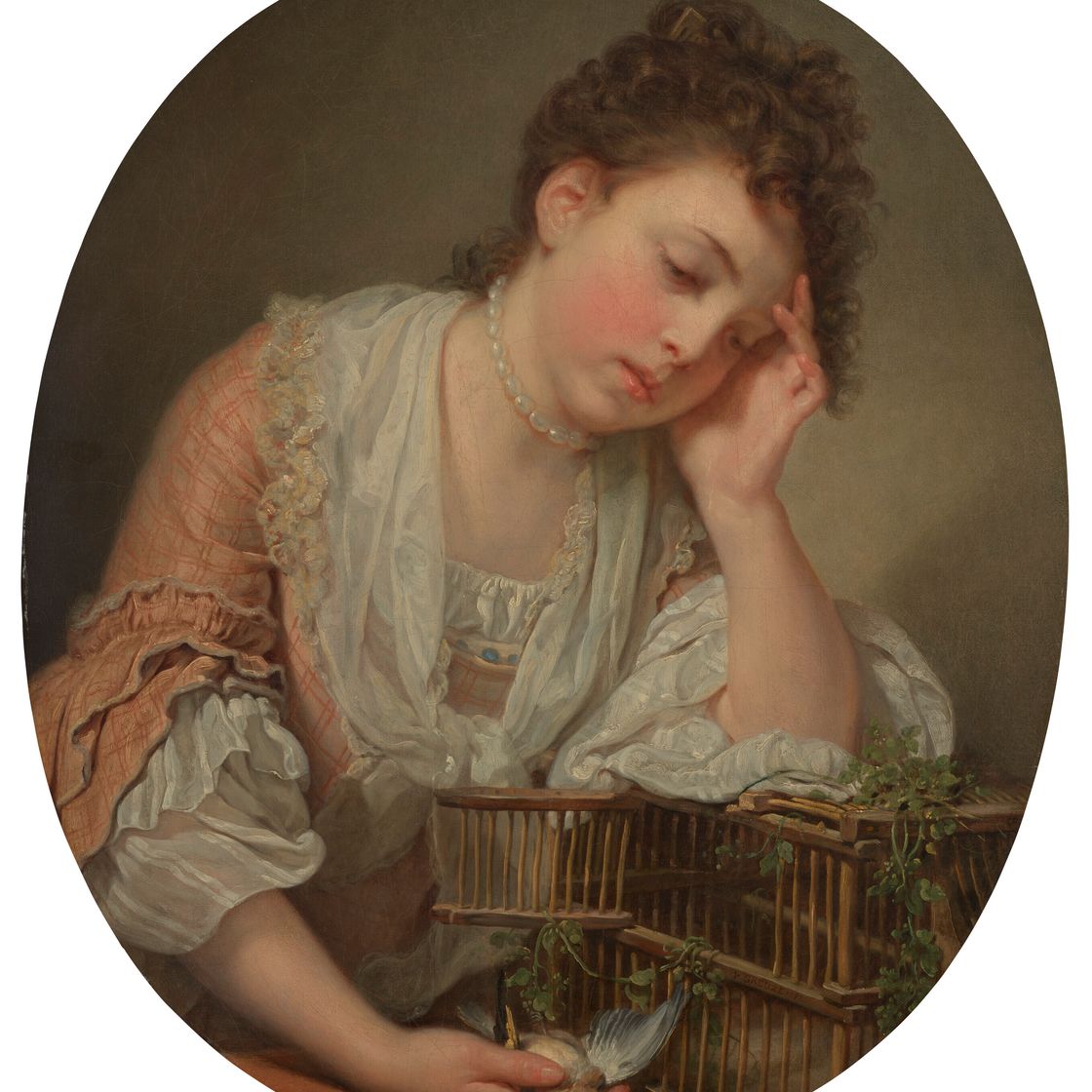 Jean-Baptiste Greuze — Юная девушка, которая плачет о смерти сына Изоау (Девушка, плачущая над своей мертвой птицей), изображение 1