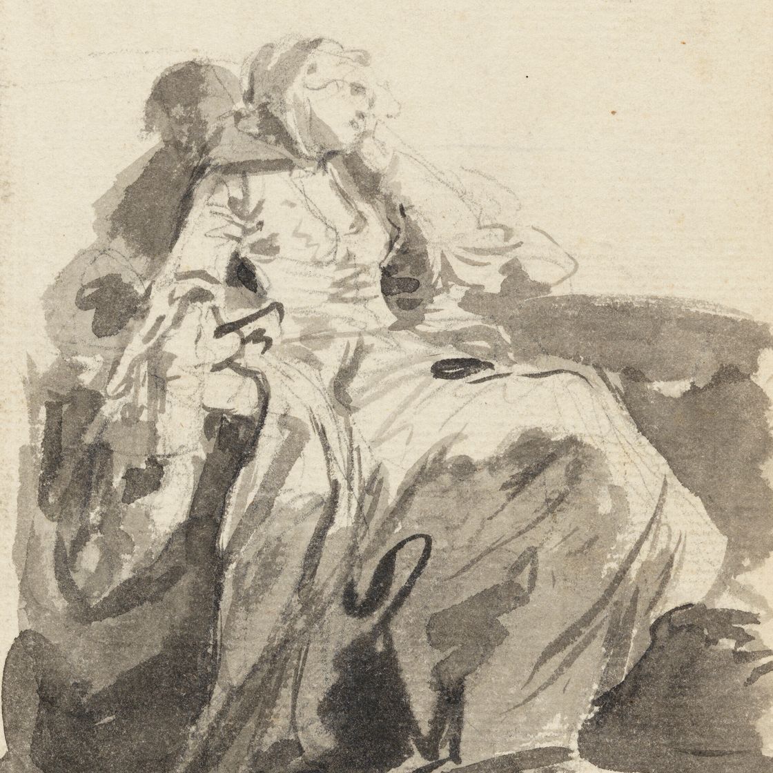 Jean-Baptiste Greuze — Этюд молодой женщины, сидящей, подперев лицо левой рукой, изображение 1