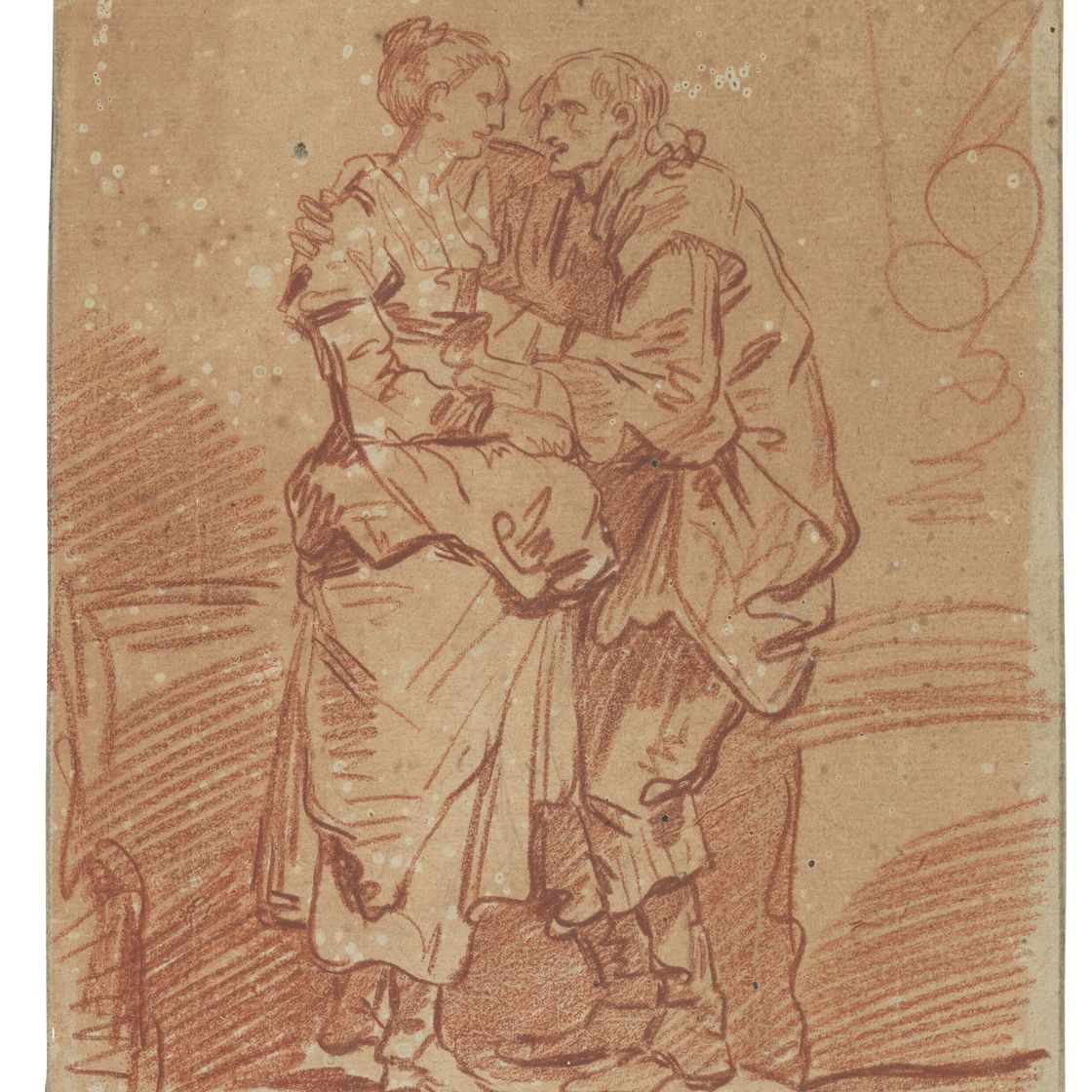 Jean-Baptiste Greuze — Старик с мешком денег обнимает молодую женщину