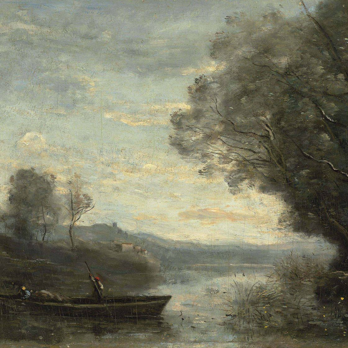 Jean-Baptiste-Camille Corot — Сувенир на озере Неми. Магазины на берегу реки