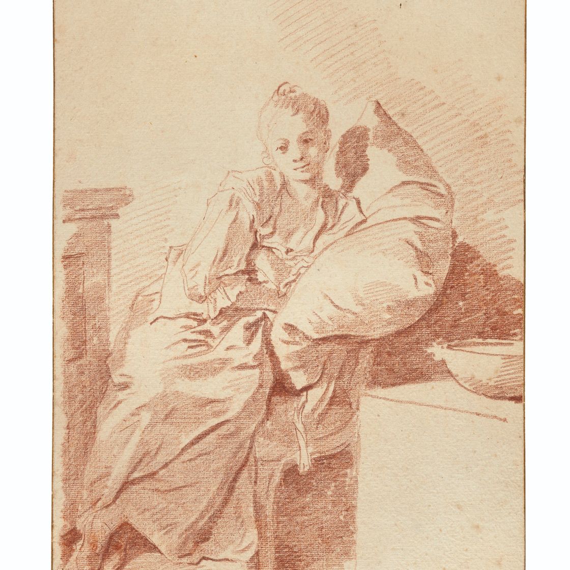 Jean-Honoré Fragonard — Молодая девушка, сидящая в интерьере, прислонившись к подушке ("Молодая больная’)