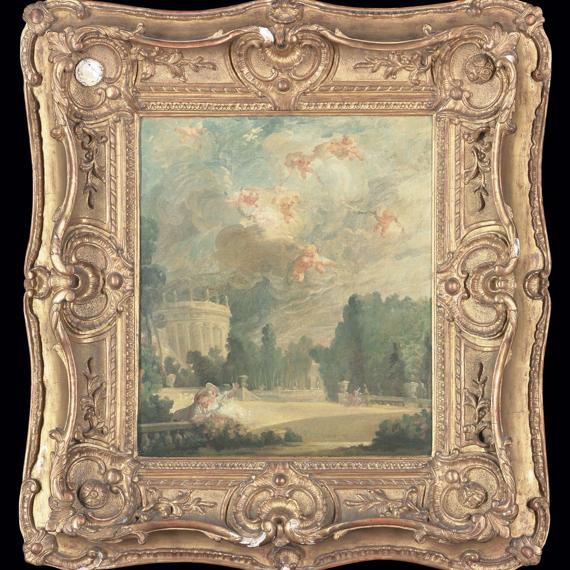 Jean-Honoré Fragonard — Итальянский сад с изящными фигурами и путти