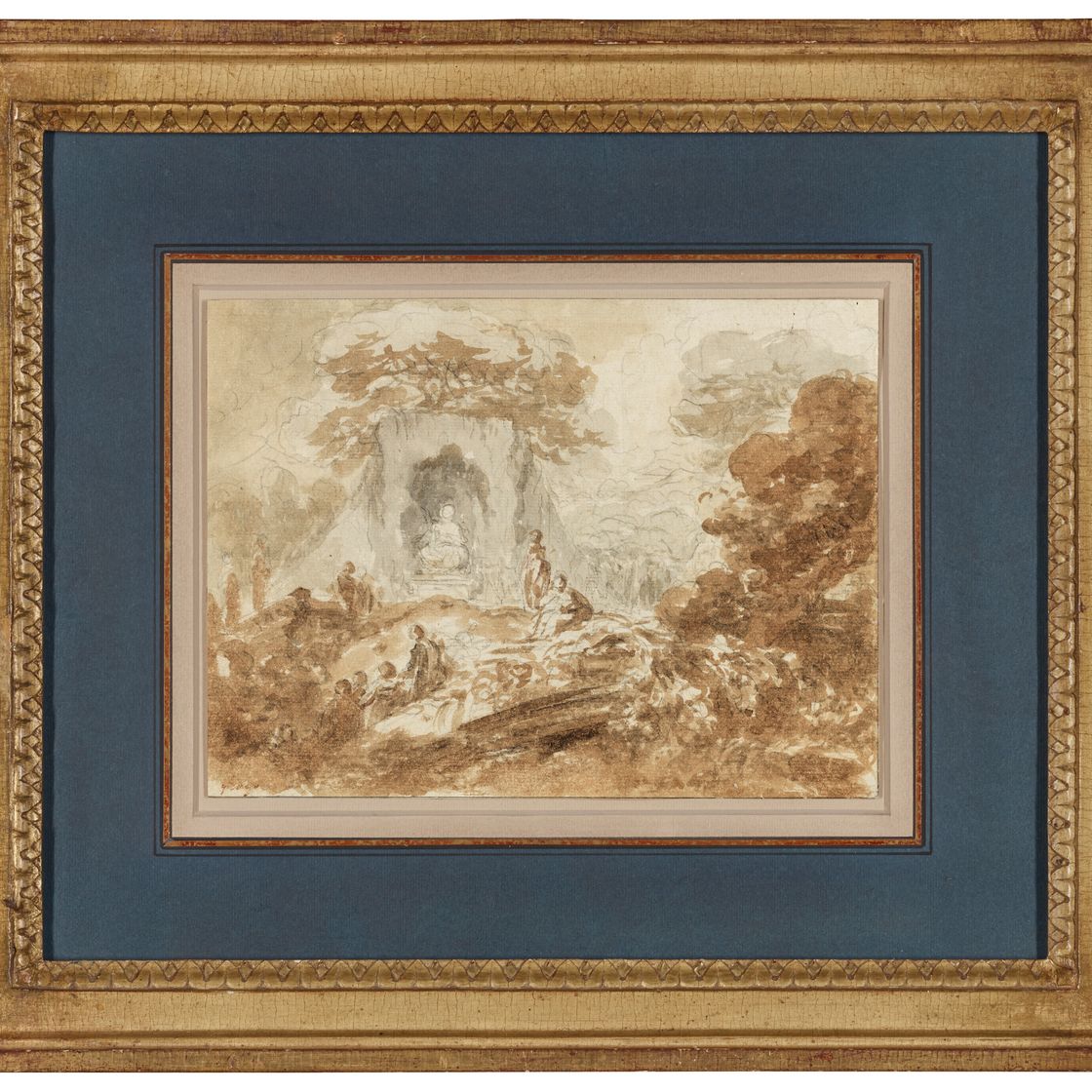 Jean-Honoré Fragonard — Вид на парк с фигурами, любующимися статуей, изображение 2