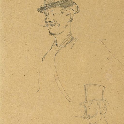 Jean-Louis Forain — Усатый джентльмен, невысокого роста, в цилиндре, и дополнительный этюд с той же фигурой
