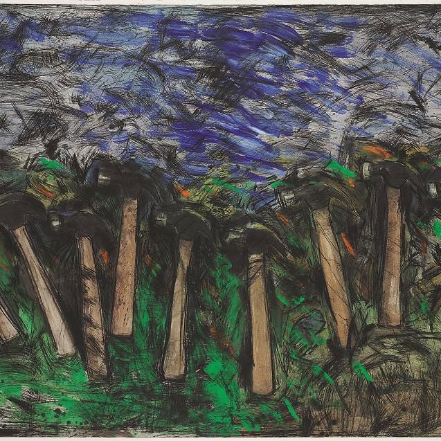 Jim Dine — Бегущие молотки на фоне пейзажа (Плотник 19)