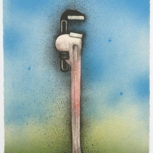 Jim Dine — Большой красный гаечный ключ в пейзаже, картина "Дом Пикассо" (W.C. 146)