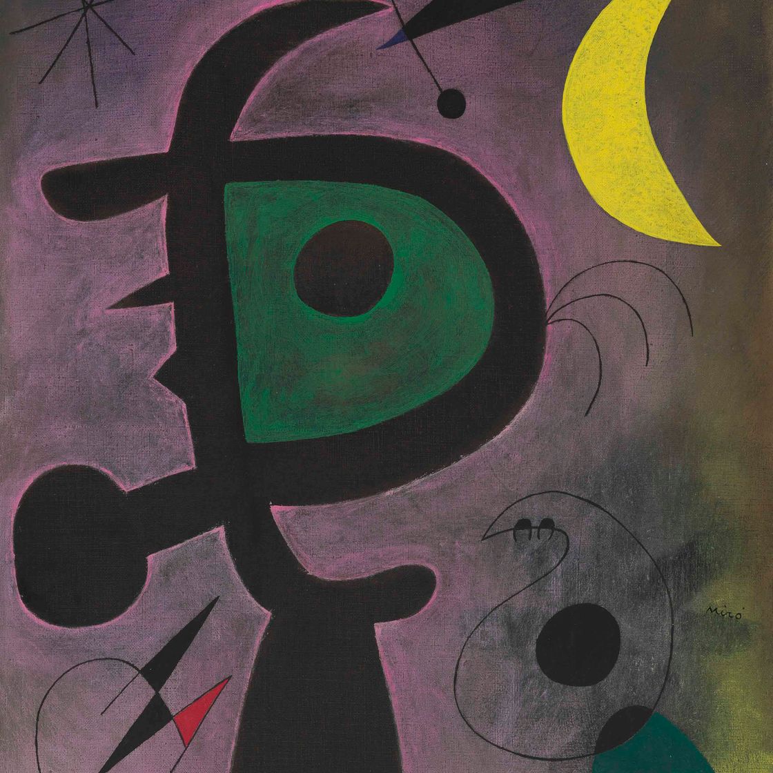 Joan Miró — Румяна арэт просвечивают сквозь голубые перья на коже.