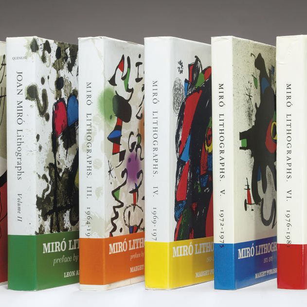 Joan Miró — Литографии Жоана Миро [Vols. I-VI], Нью-Йорк и Париж, издательство "Тюдор" и главный редактор, 1970-1992 (М. 854-67, 1063-49, 1112-19, 1255-62; С. книги 160, 198, 230, 249)