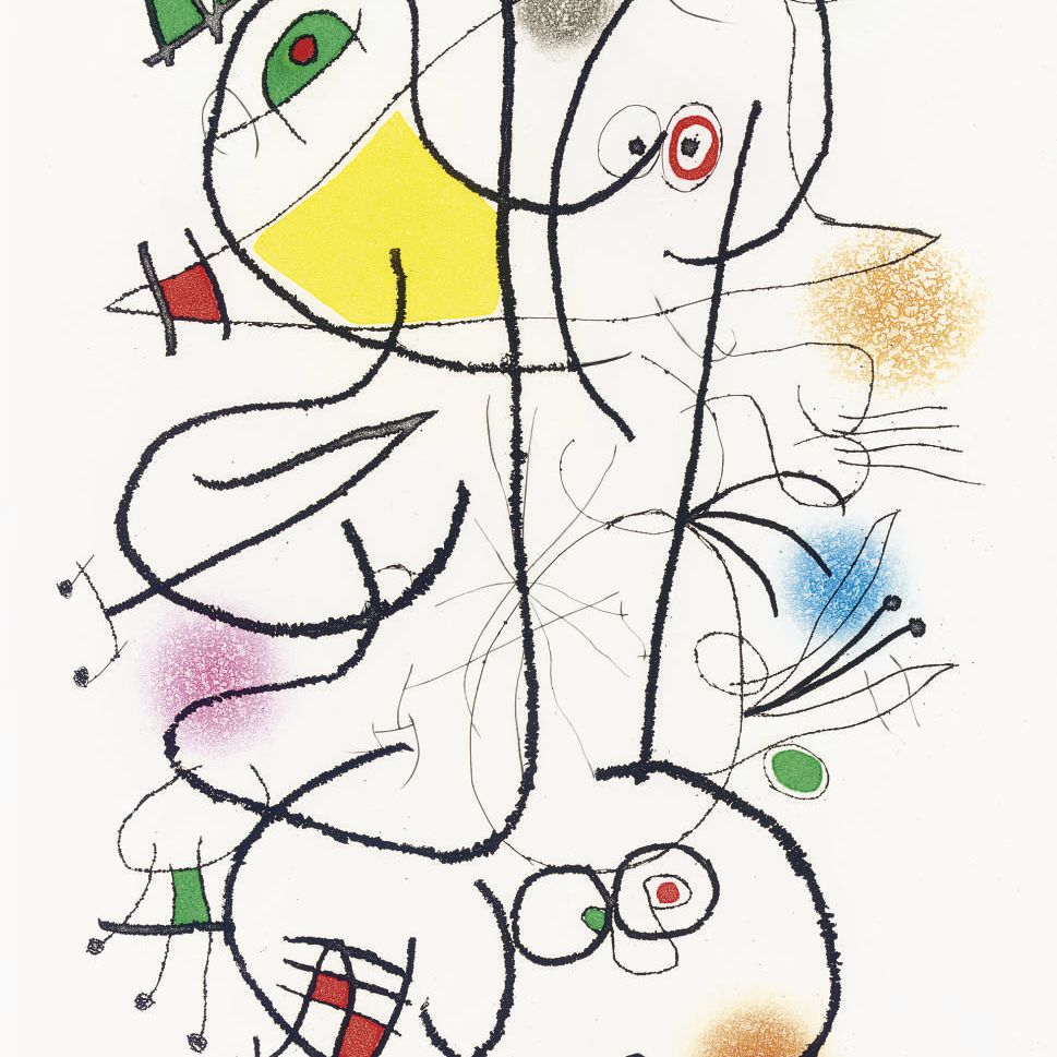 Joan Miró — Андре Френо, "Мир человека среди врагов", главный редактор, Париж, 1972 (т. 566-570; см. с. 159)