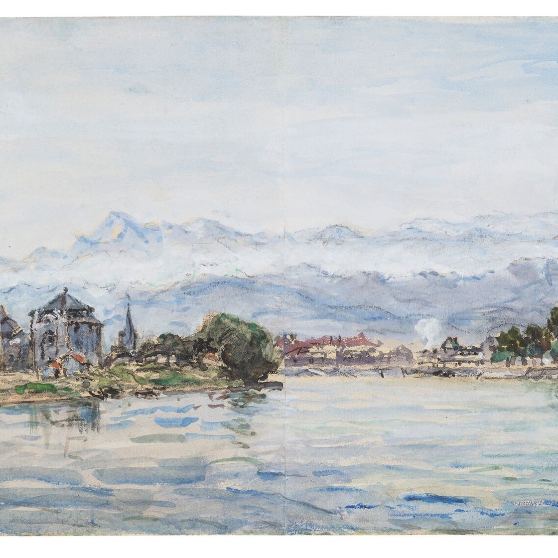 Johan Barthold Jongkind — Форт Рабо в Гренобле (справа); Вид на реку Изер близ Гренобля (слева), изображение 1