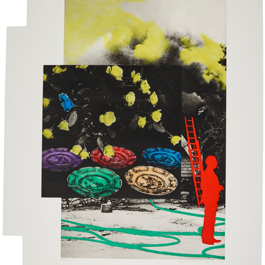 John Baldessari — Для вставки: Человек и лестница (красные) / Шланг / Дым; Цветы и тарелки (Синие)