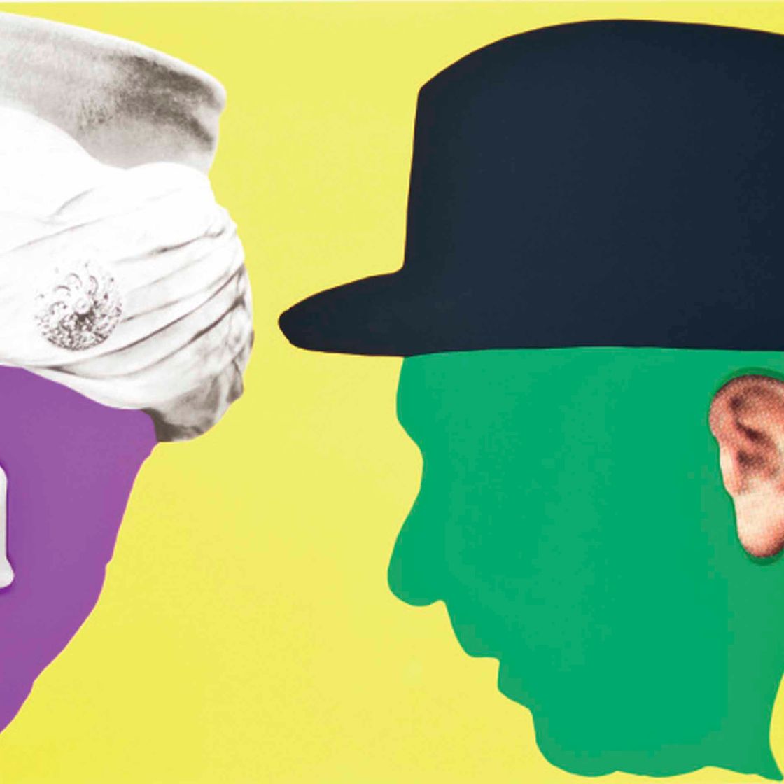 John Baldessari — Два профиля, один с носом и тюрбаном, Другой с ушами и шляпой, от Noses & Ears и т.д.: Серия Gemini