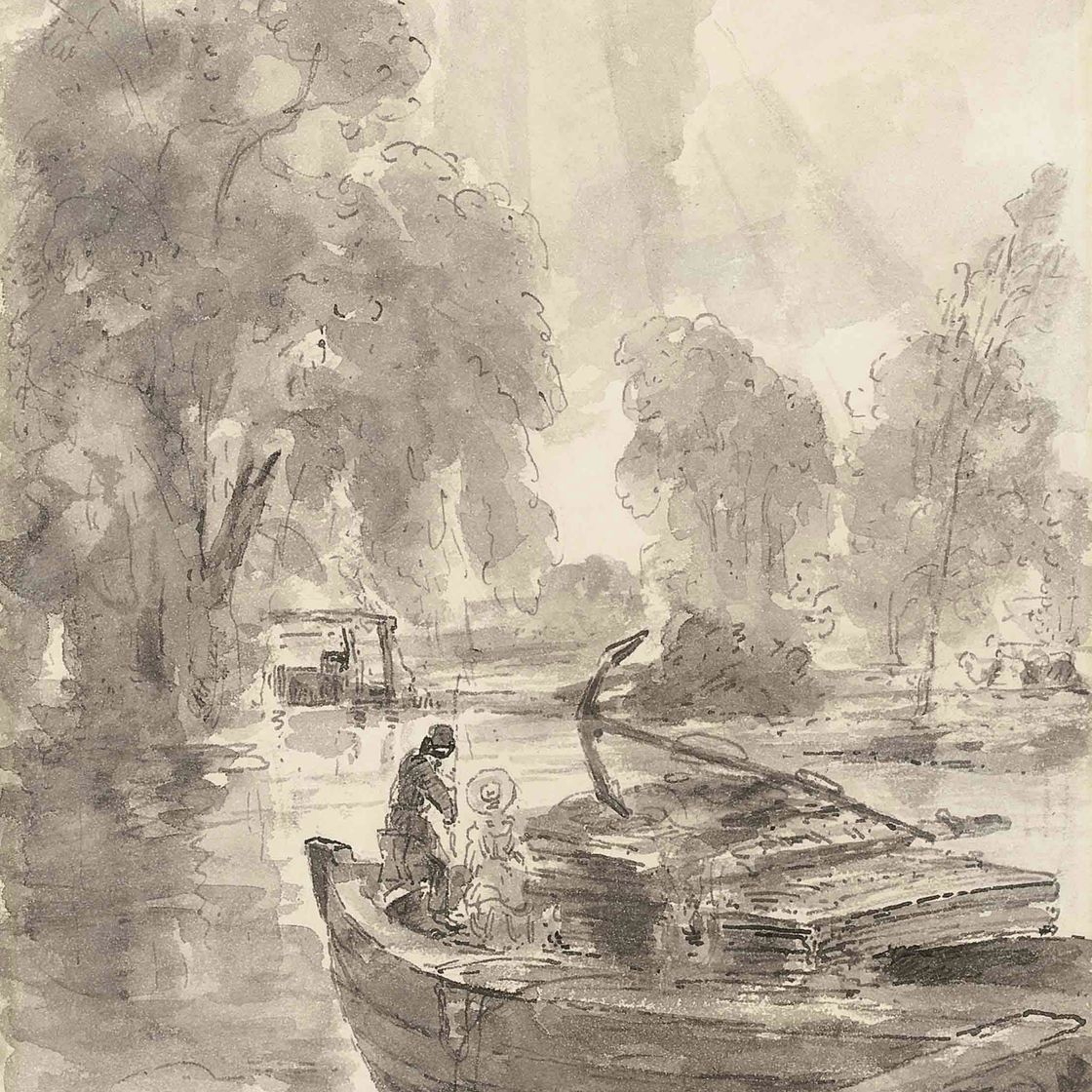 John Constable — Джон Чарльз и Мария Луиза Констебль ловят рыбу с баржи у Флэтфорд-Милл