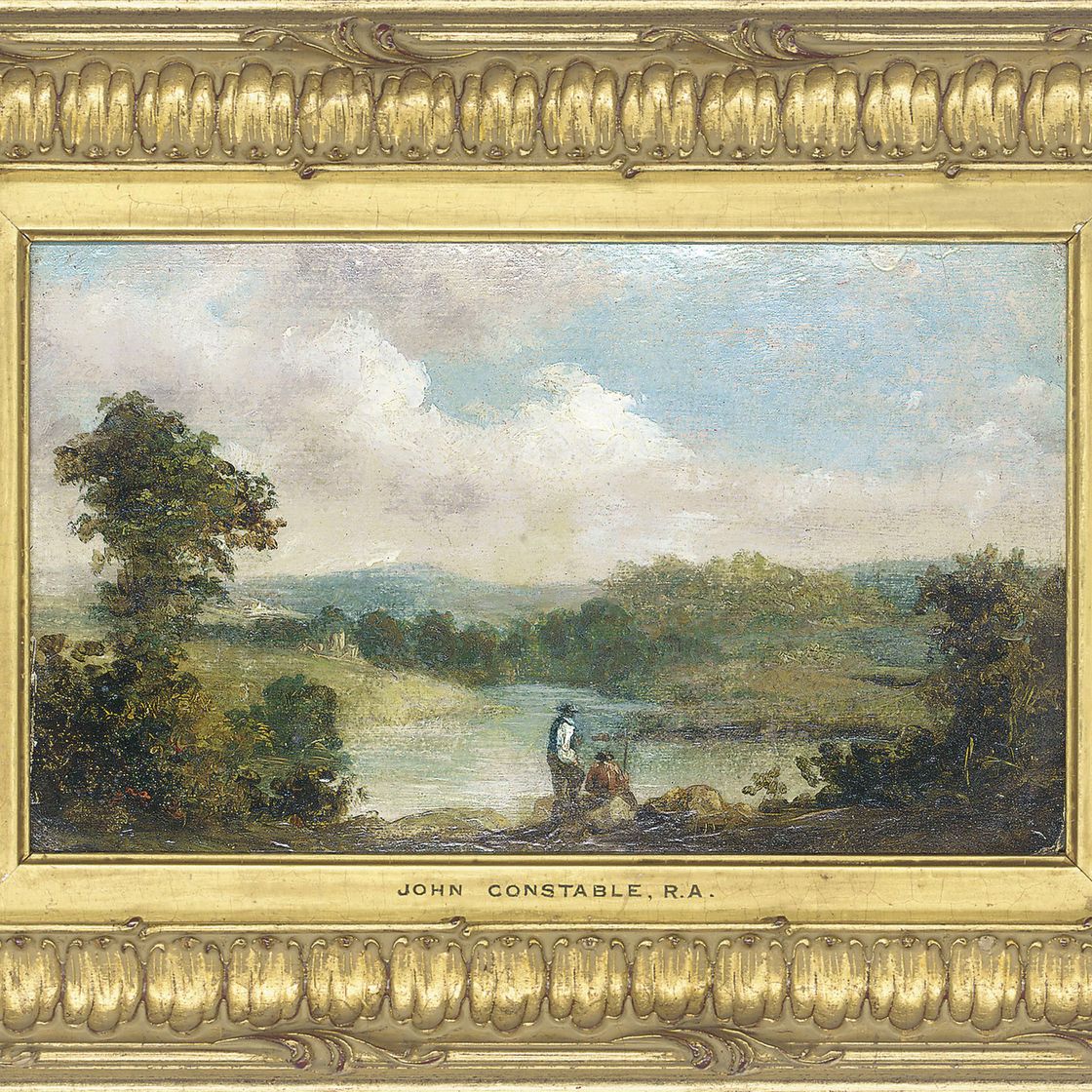 John Constable — Обширный речной пейзаж с рыболовами на берегу