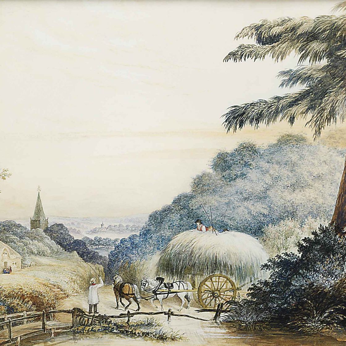 John Constable — Повозка с сеном на проселочной дороге, церковь за ней.