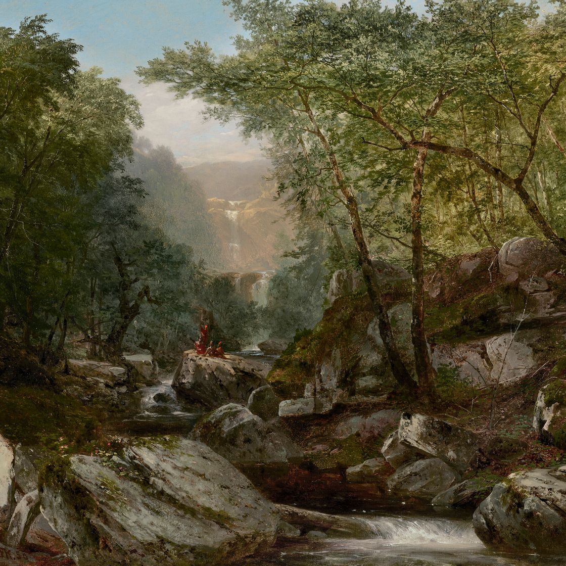 John Frederick Kensett — Водопад в лесу с индейцами, изображение 1