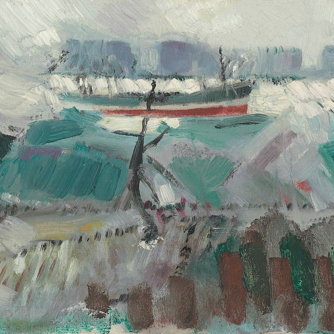 John Marin — Доки, лодка и городской пейзаж