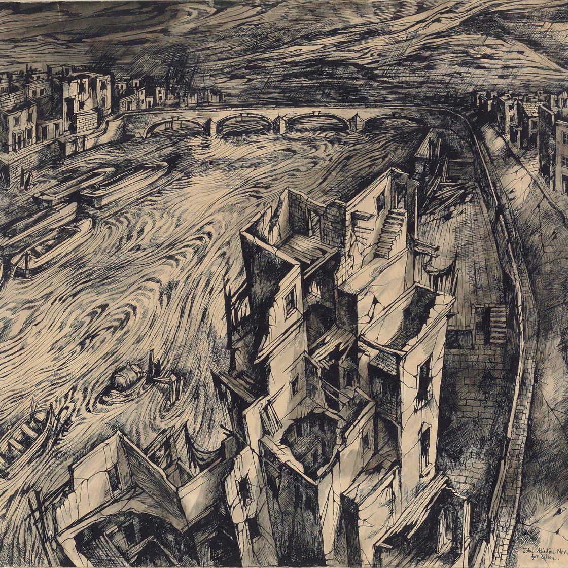 John Minton — Поврежденные бомбами здания, Тополь