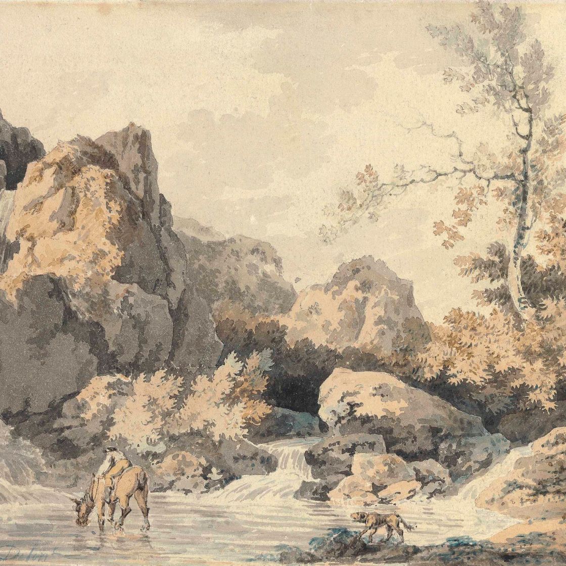 Joseph Mallord William Turner — Путешественник поит свою лошадь, за ним течет каскад.