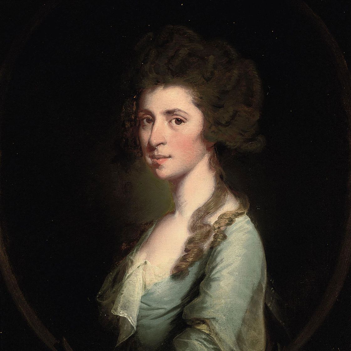 Joseph Wright Of Derby — Портрет дамы, длиной до груди, в голубом платье, в притворном овальном