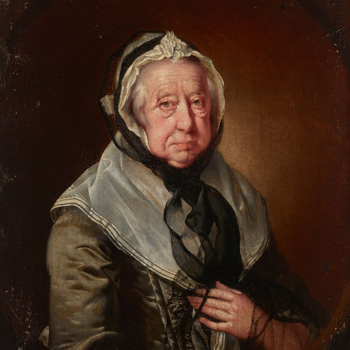Joseph Wright Of Derby — Портрет пожилой женщины, сидящей в полный рост в притворном овальном кресле, изображение 1
