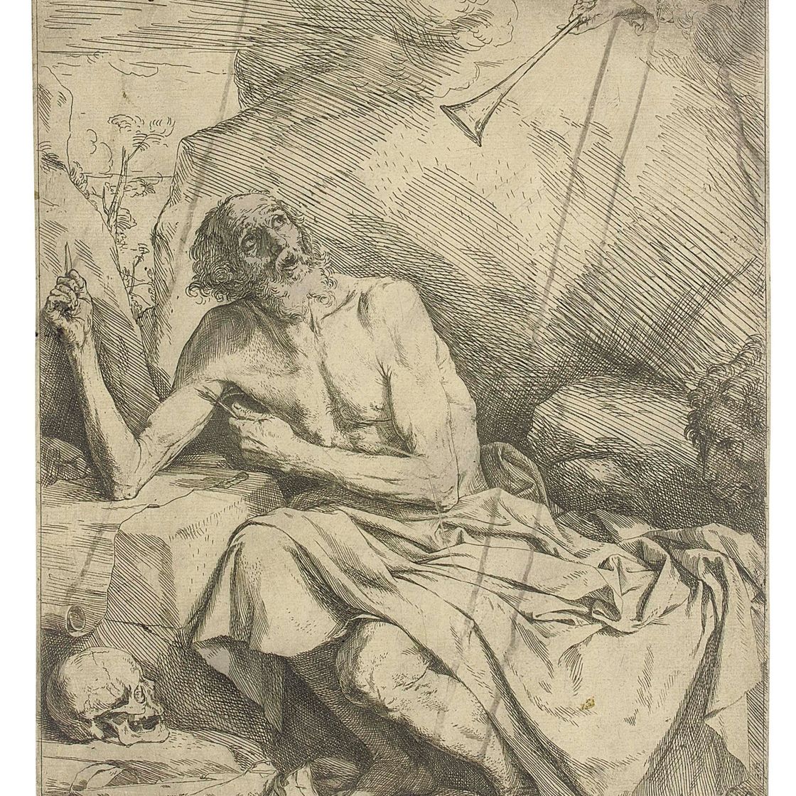 Jusepe de Ribera — Святой Иероним, слышащий звук трубы Страшного суда (Бартш, 5; Браун, 4)