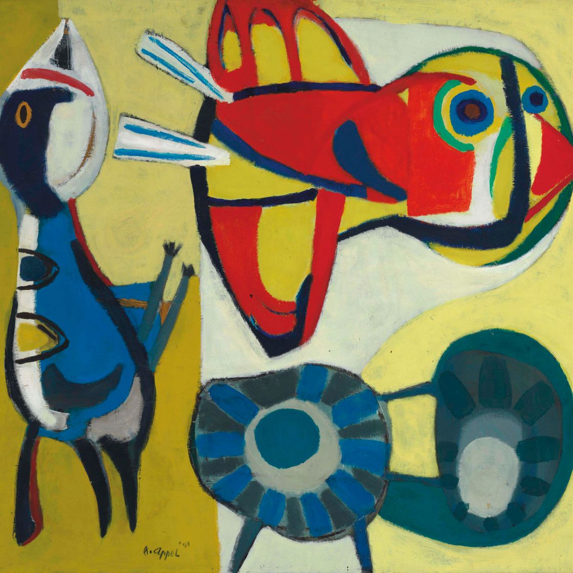 Karel Appel — Две птицы и цветок