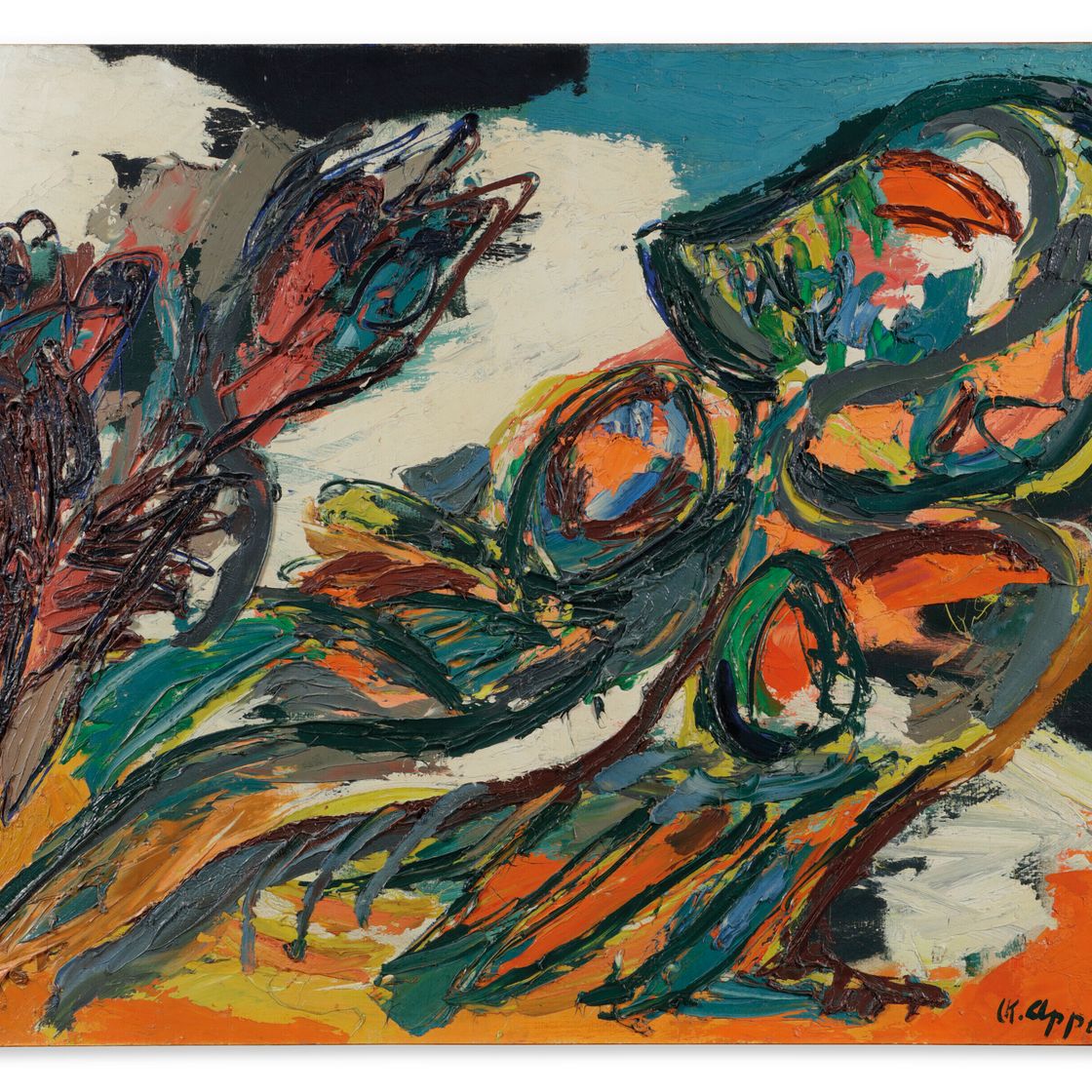 Karel Appel — Женщина и птица на пляже, изображение 1