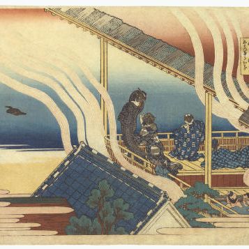 Katsushika Hokusai — Фудзивара-но Еситака из серии "Хякунин иссю уба га этоки" ("Сто стихотворений, рассказанных медсестрой")