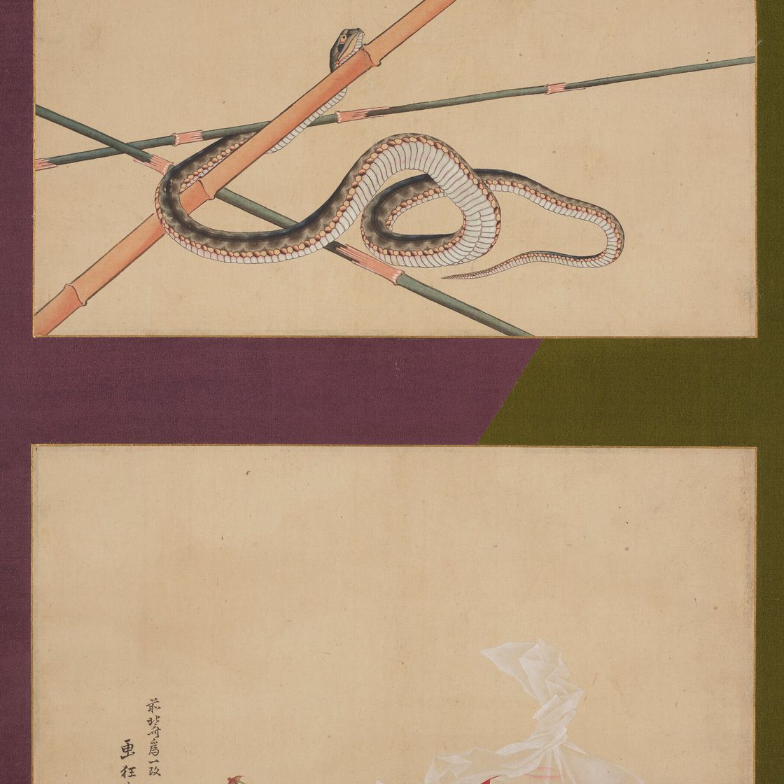 Katsushika Hokusai — Змея, птица и цветущая сакура
