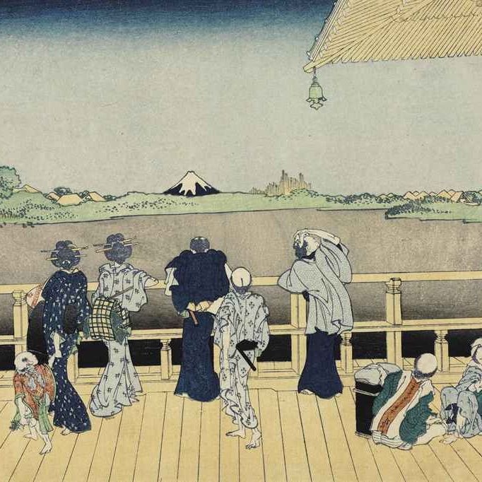 Katsushika Hokusai — Гохьяку Раканджи Сазайдо (Зал сазаи в храме пятисот Ракан) из серии "Фугаку сандзюроккей" ("Тридцать шесть видов горы Фудзи")