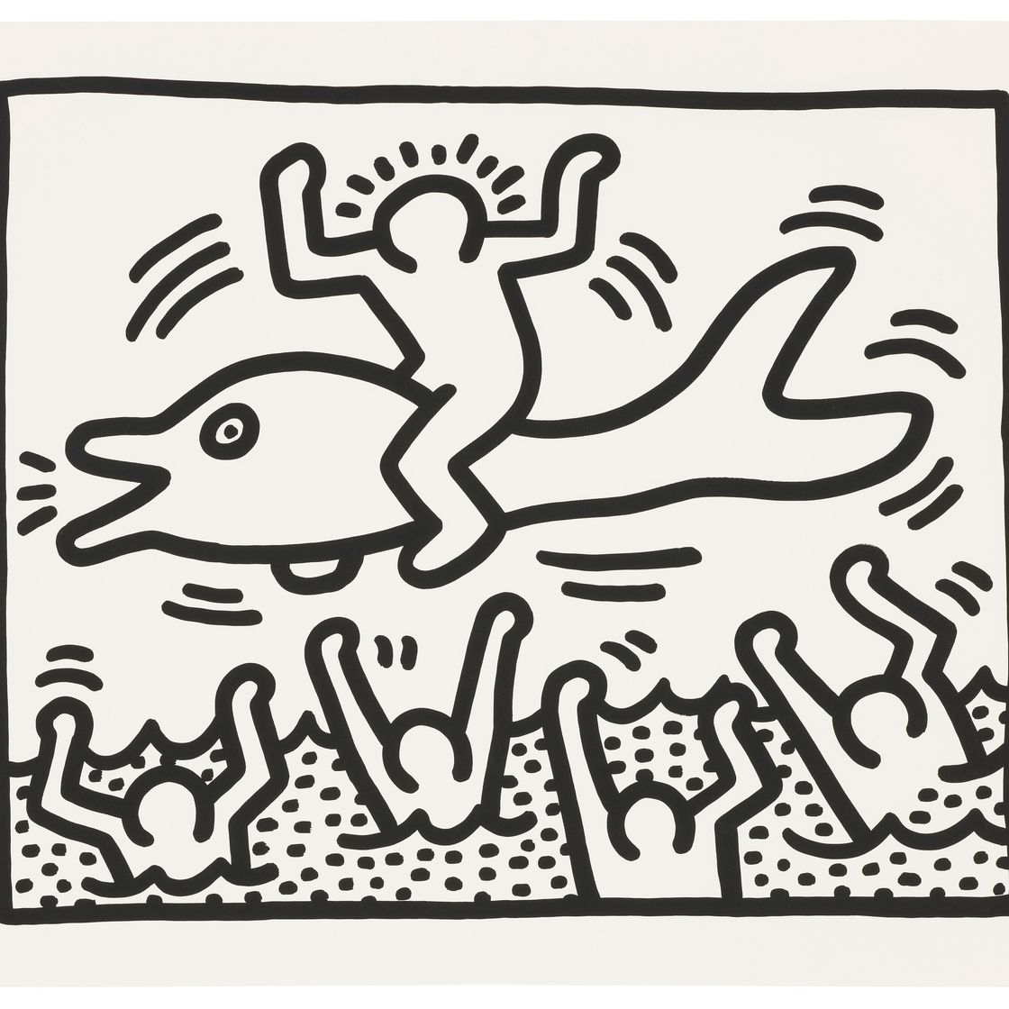 Keith Haring — Без названия (Человек на дельфине)