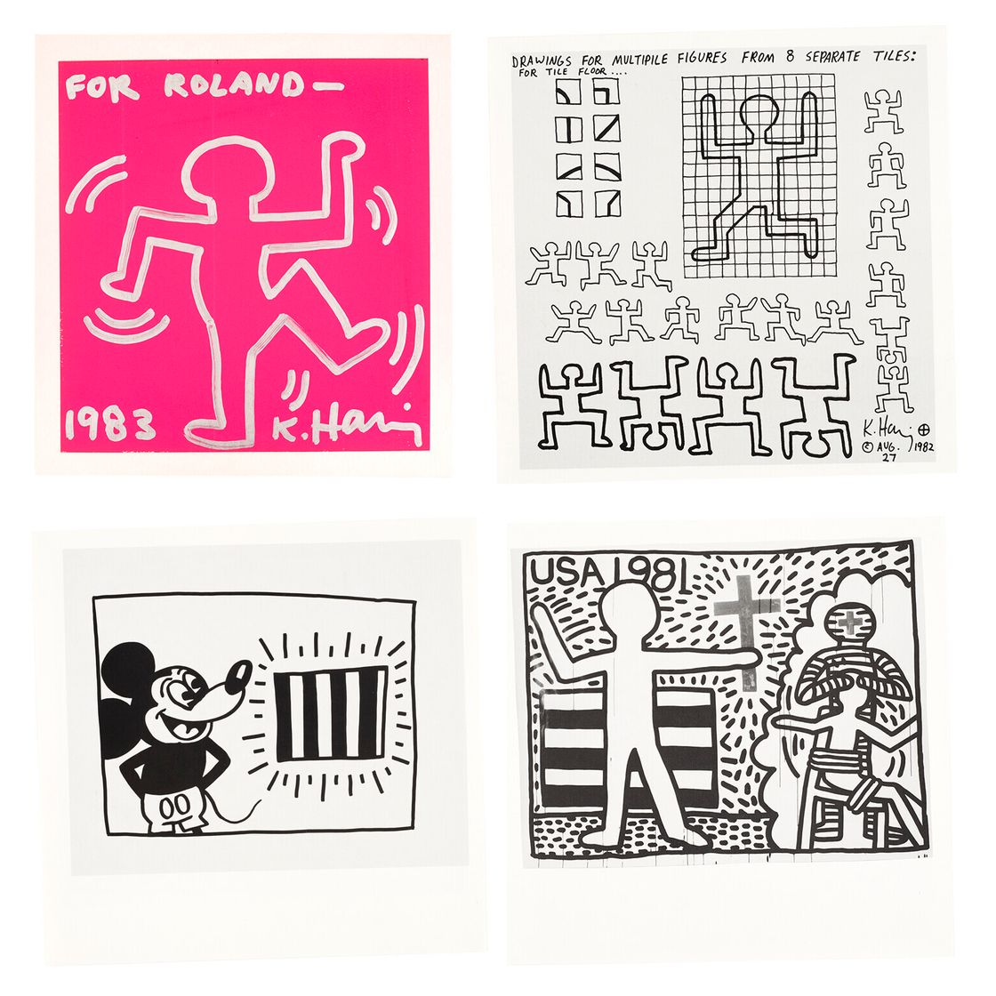 Keith Haring — Десерт в сопровождении трех репродукций в черном и белом цветах