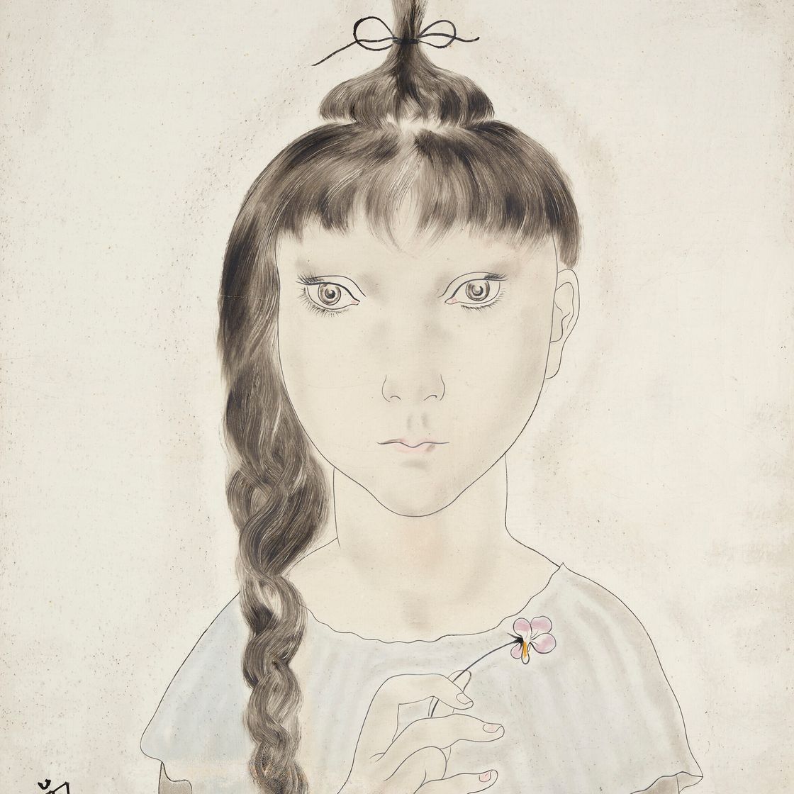 Léonard Tsuguharu Foujita — Petite fille à la fleur (Маленькая девочка с цветком), изображение 1