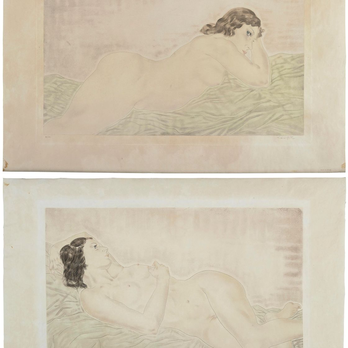 Léonard Tsuguharu Foujita — Femme Brune Allongée (Лежащая обнаженная); и Femme Blonde Allongée (лежащая обнаженная)