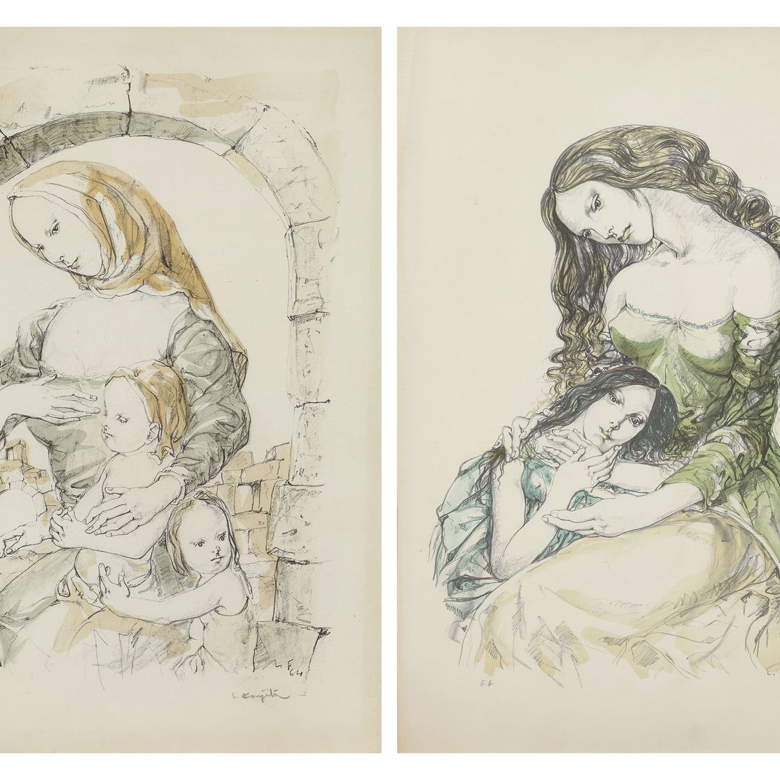 Léonard Tsuguharu Foujita — "Мама и мальчик" (Мать и дитя); "Мама и двое детей под аркой" (Мать и двое детей под аркой)