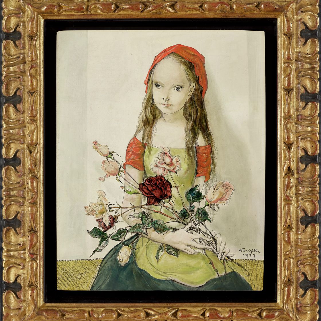 Léonard Tsuguharu Foujita — Молодая девушка с розами, изображение 2
