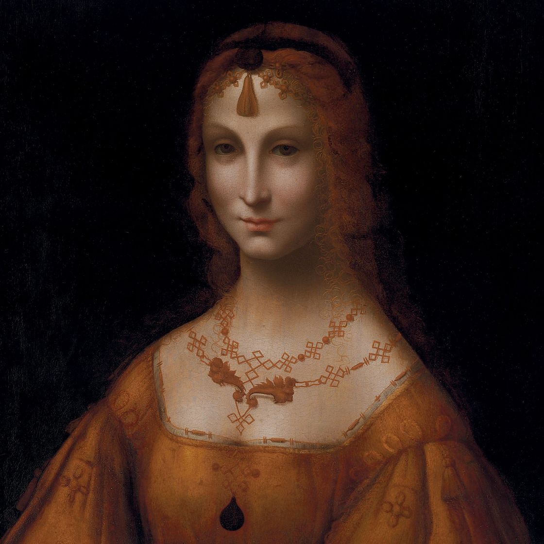 Leonardo da Vinci — Портрет молодой леди в золотистом шелковом платье