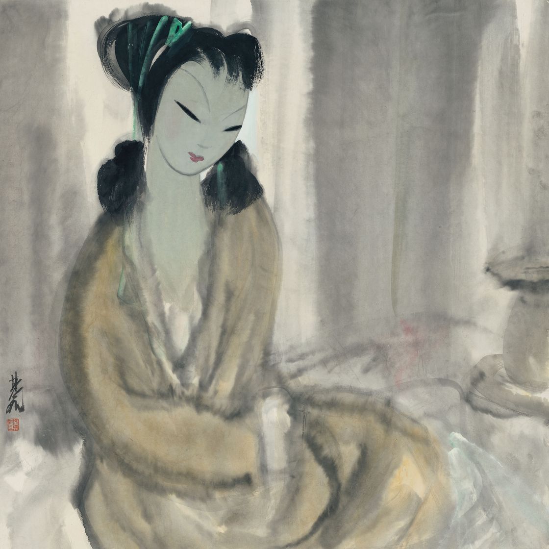 Lin Fengmian — Дама в желтом халате