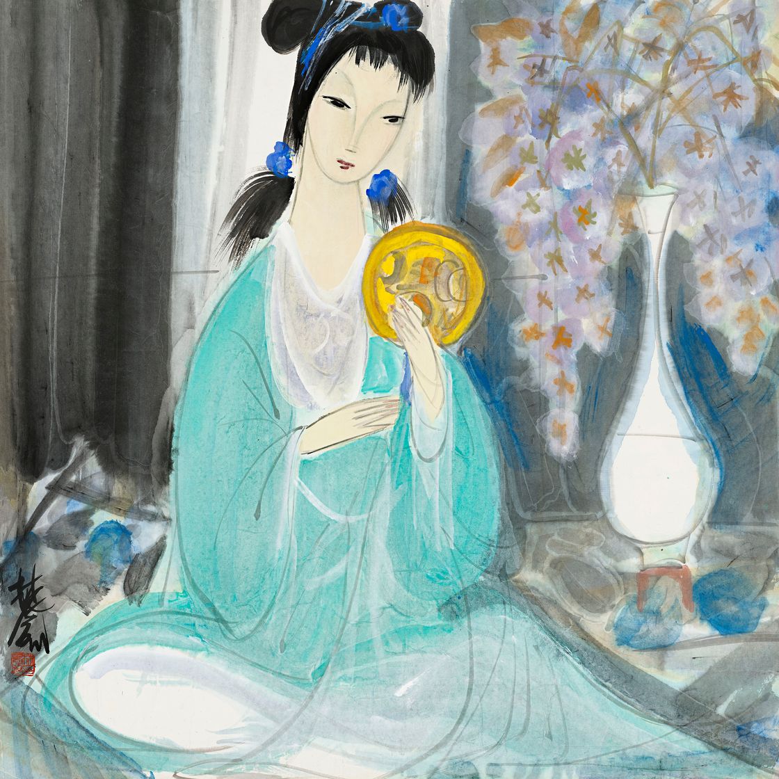 Lin Fengmian — Дама с зеркалом в руках