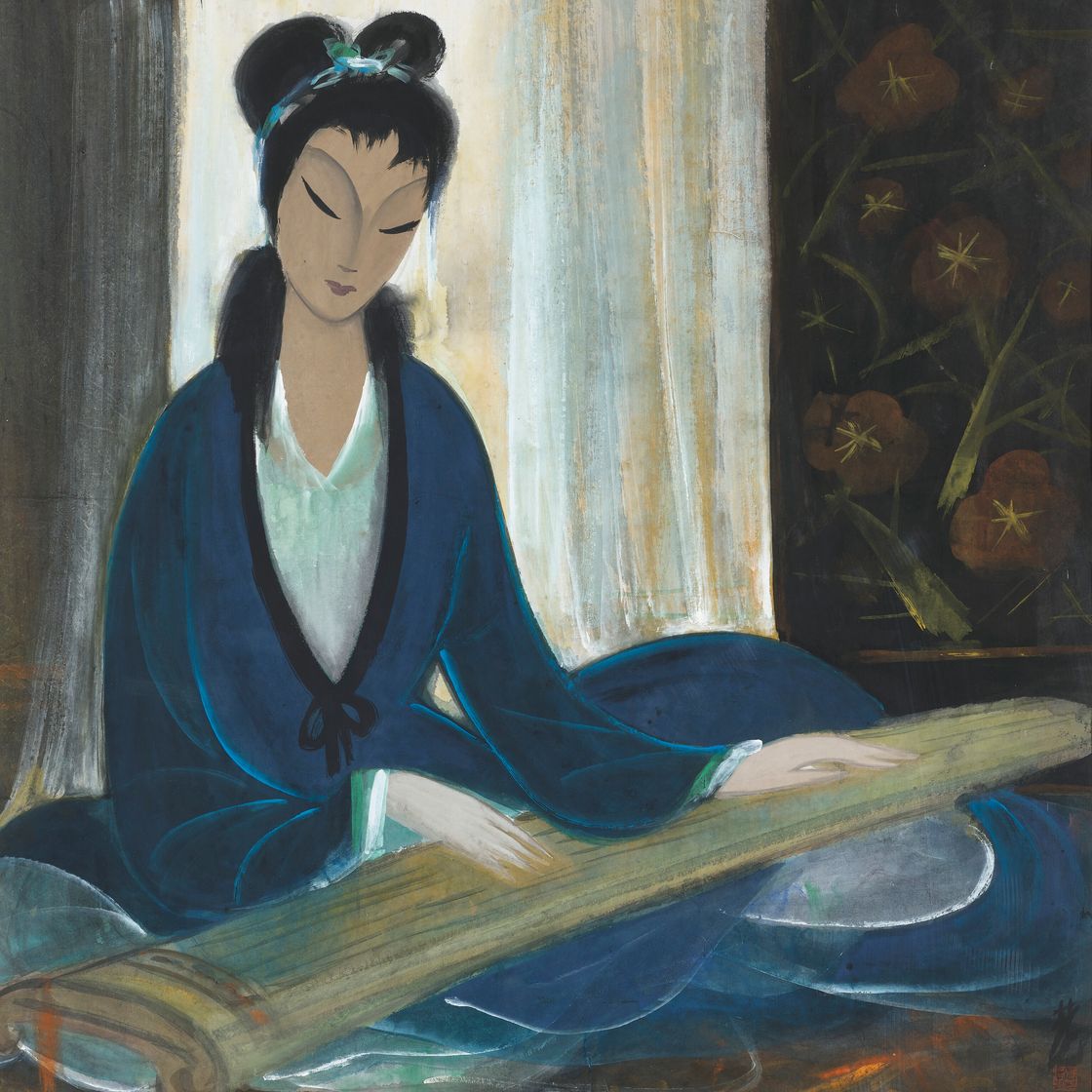 Lin Fengmian — Леди, играющая в Цинь, изображение 1