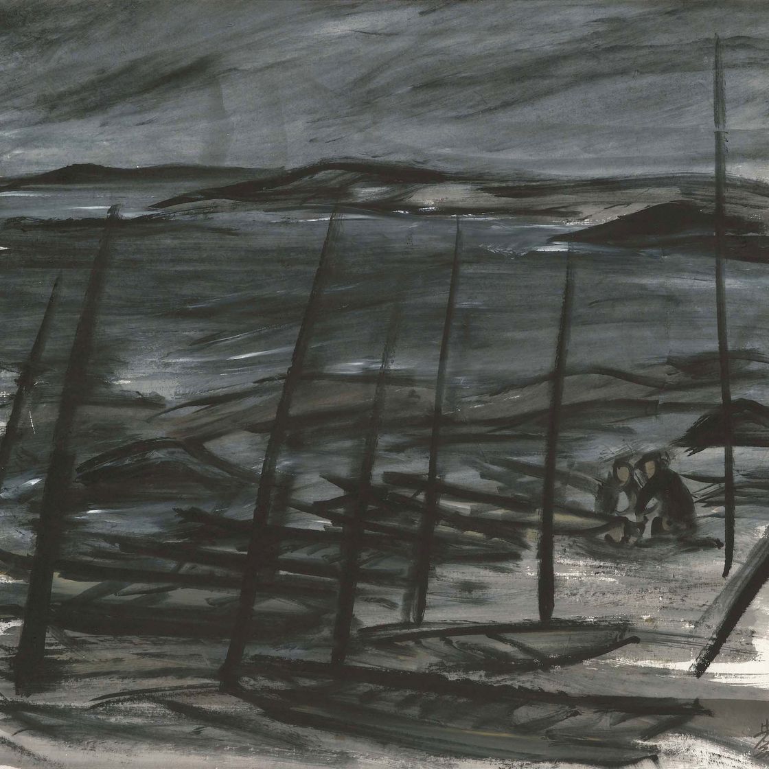 Lin Fengmian — Рыбаки и лодки на берегу
