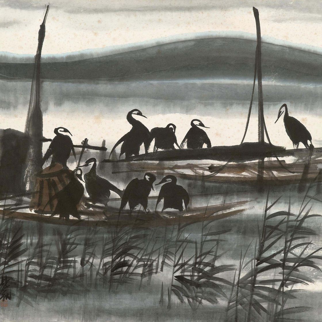 Lin Fengmian — Бакланы на рыбацких джонках