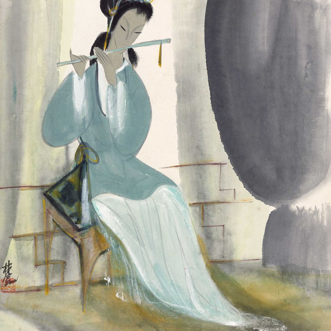 Lin Fengmian — Дама, играющая на флейте