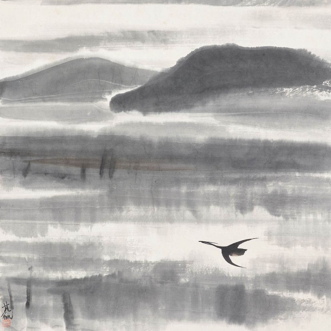 Lin Fengmian — Птица, летящая над прудом